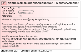 XSD Diagram of NonRedeemableBonusAmountWon